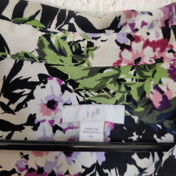 j. Jill Floral Long Sleeve Multicolor Shirt Blouse Sz XL Collared Front Pocket - Picture 5 of 10